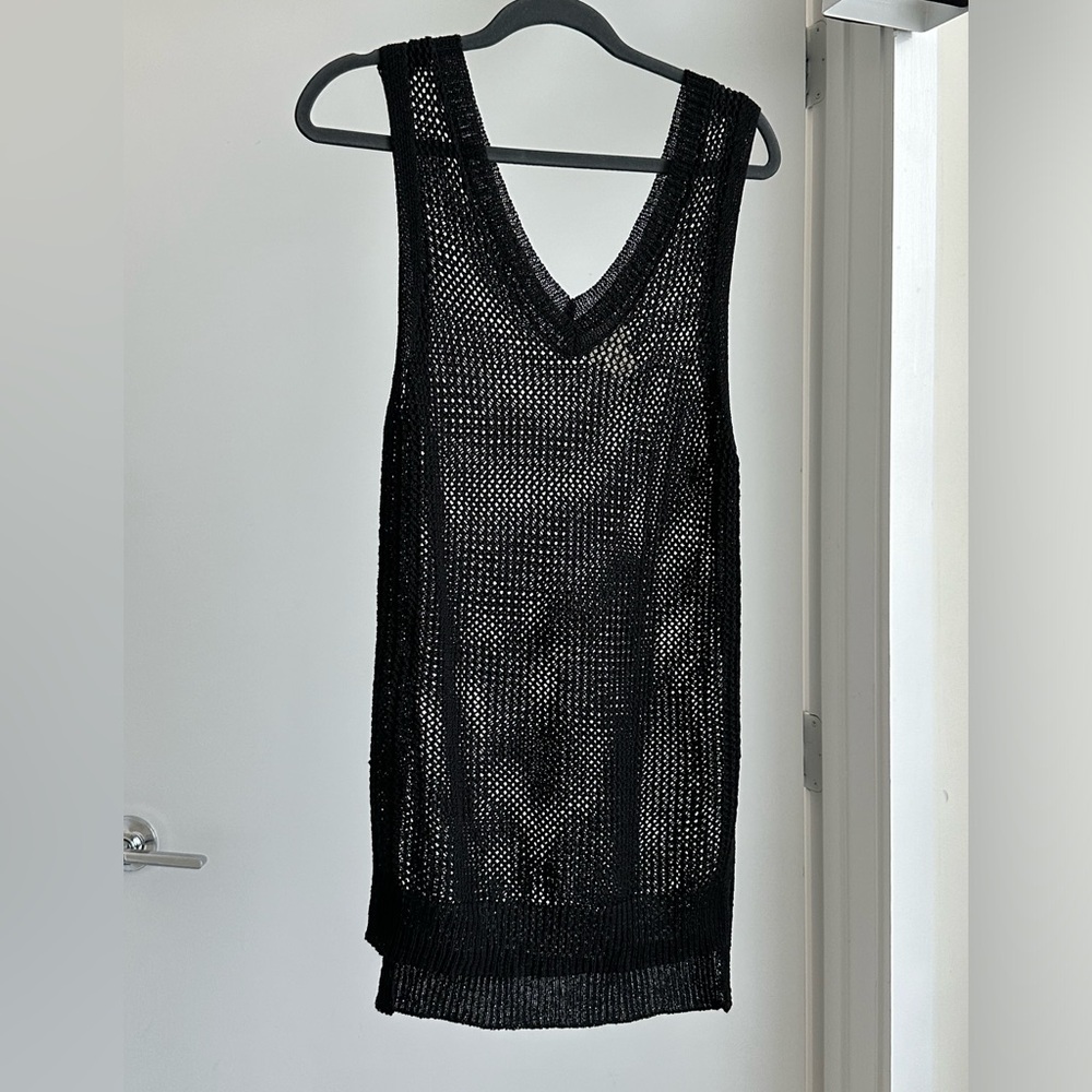 Nicole Miller Artelier Womens Black Crochet Sleeveless V Neck Top